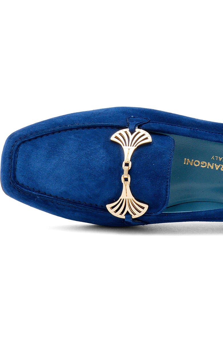 Valentina Rangoni Bazar Flat, Alternate, color, Blue Suede, Gold Ornament