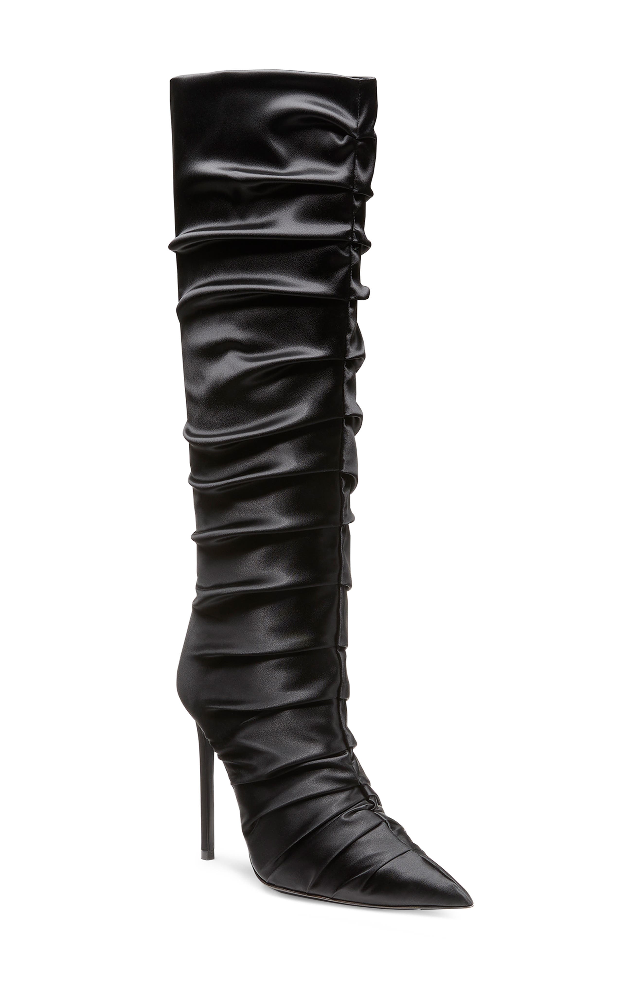 Stuart Ruche 100 Pointed Toe Boot, Main, color, BLACK