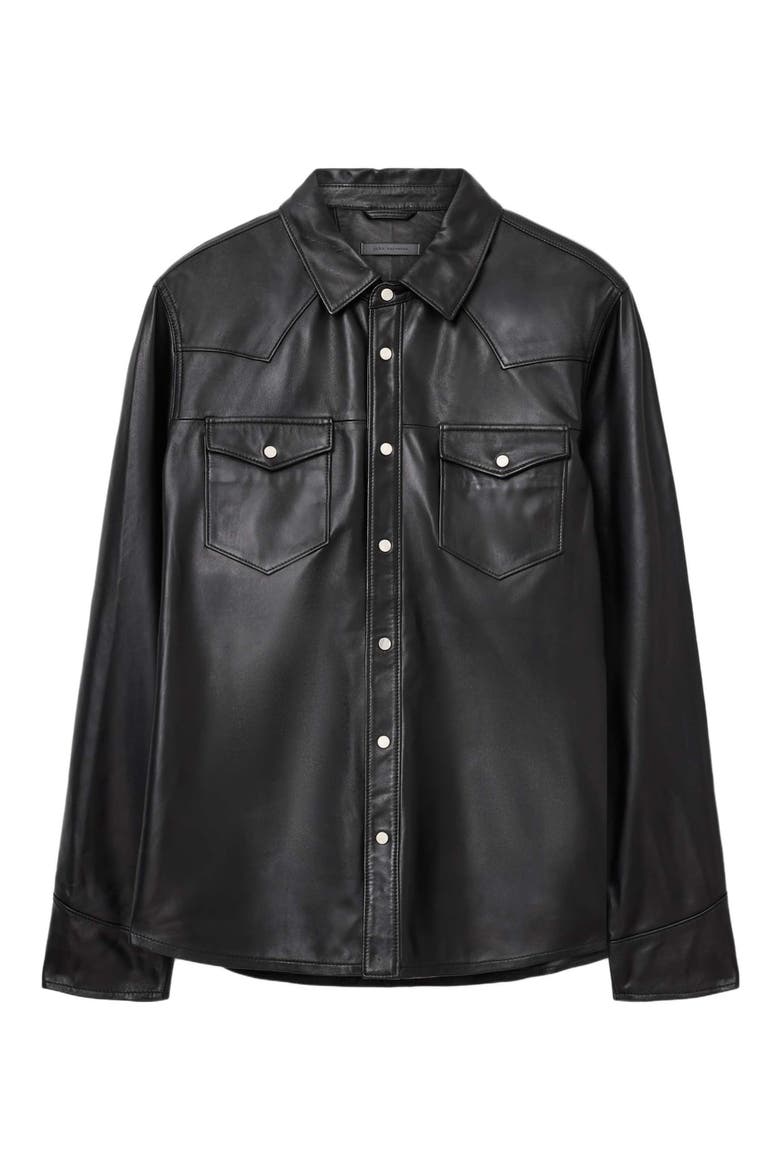 Sage Sheepskin Leather Shirt Jacket, Alternate, color, BLACK