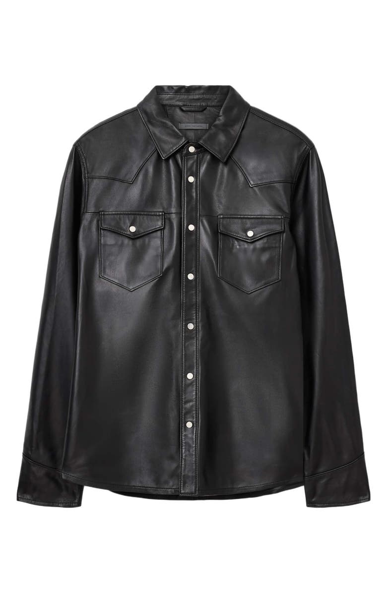John Varvatos Sage Sheepskin Leather Shirt Jacket, Alternate, color, Black