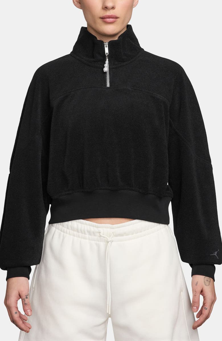Jordan Flight Fleece Quarter Zip Crop Sweatshirt, Main, color, Black/ Black