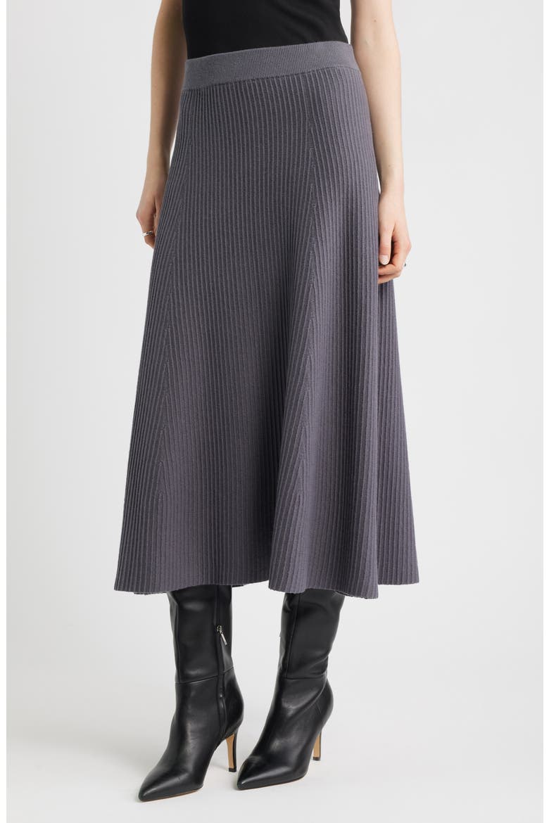 Cotton & Cashmere A-Line Midi Sweater Skirt, Main, color, GREY AGATE