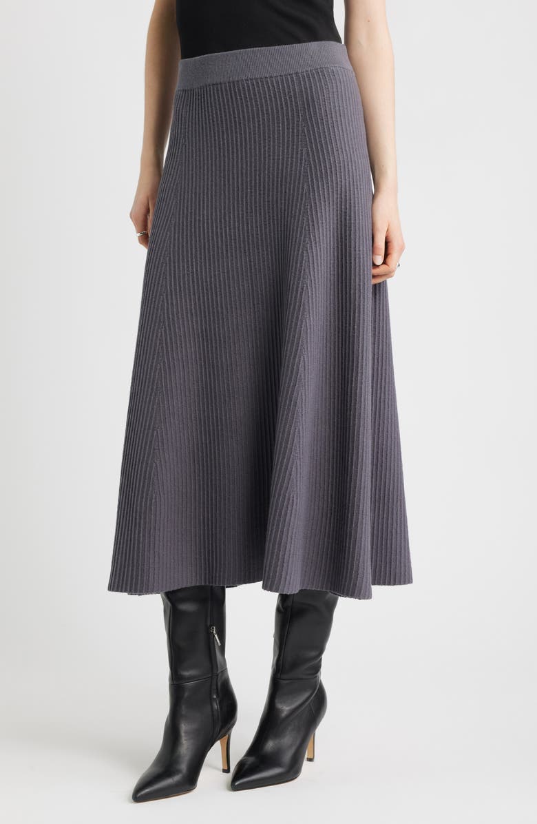 Nordstrom Cotton & Cashmere A-Line Midi Sweater Skirt, Main, color, Grey Agate