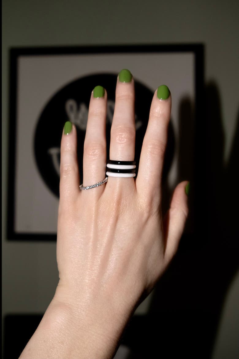 The Optic Set of Four Thin Enamel Rings, Alternate, color, Green Tourmaline