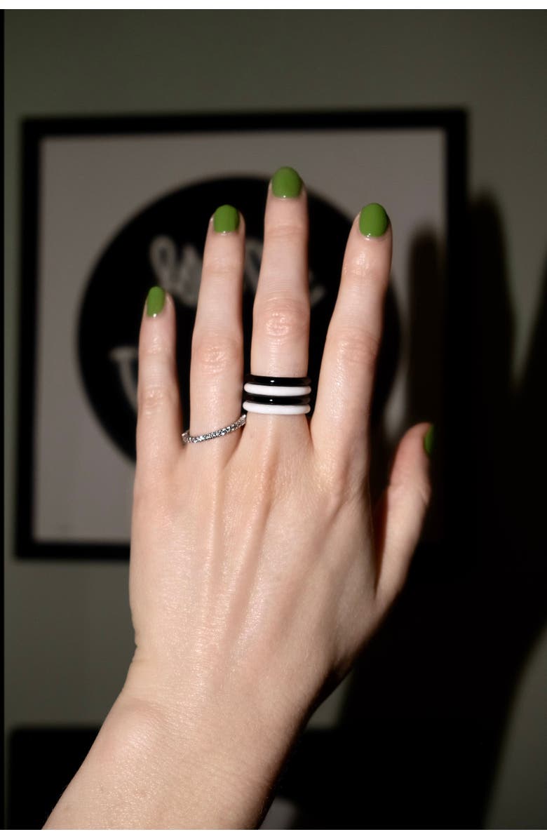 FRY POWERS The Optic Set of Four Thin Enamel Rings, Alternate, color, Green Tourmaline