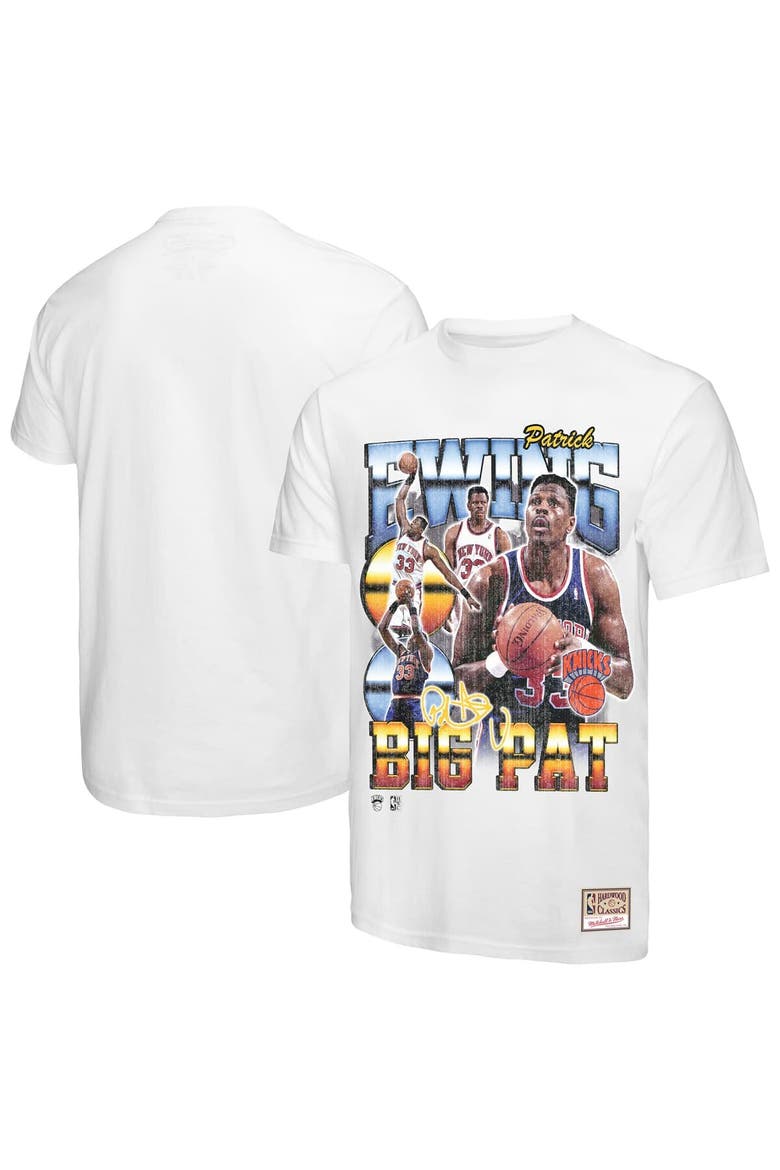 Men's Mitchell & Ness Patrick Ewing White New York Knicks Hardwood Classics Commemorative Player Collage T-Shirt, Alternate, color, White
