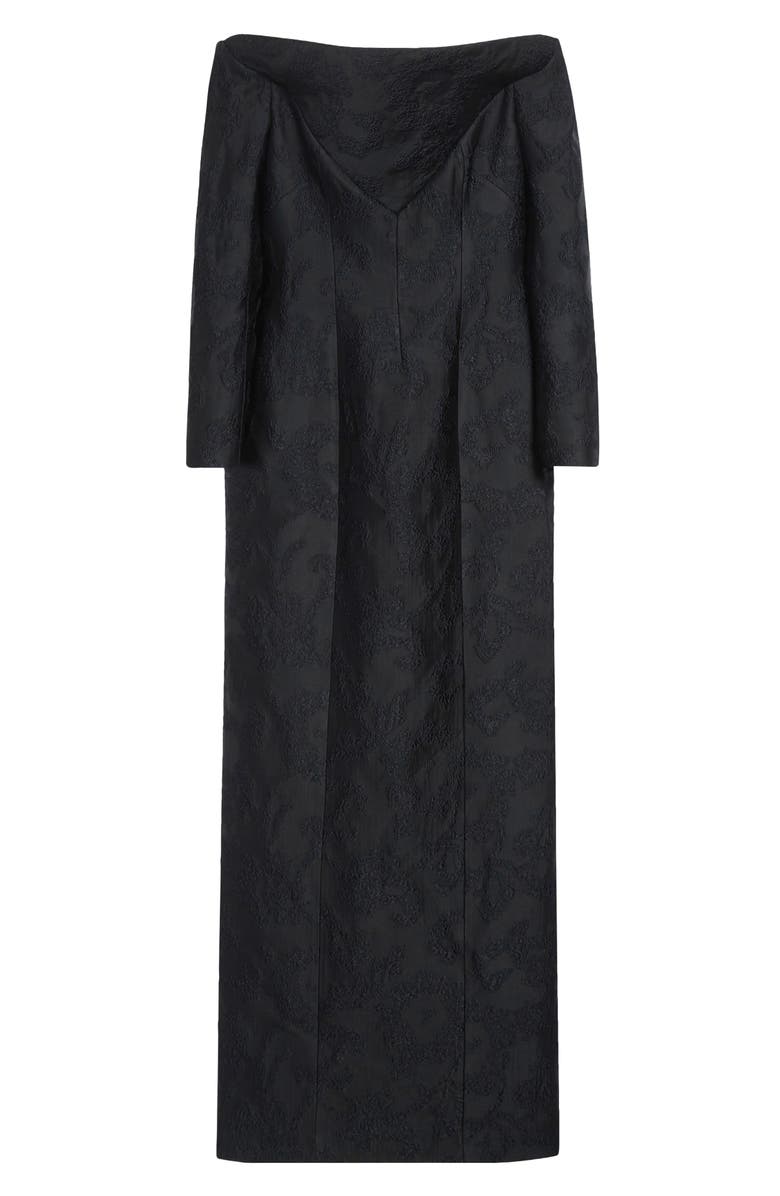 Emilia Wickstead Zarith Off the Shoulder Long Sleeve Bouclé Jacquard Evening Gown, Alternate, color, Black