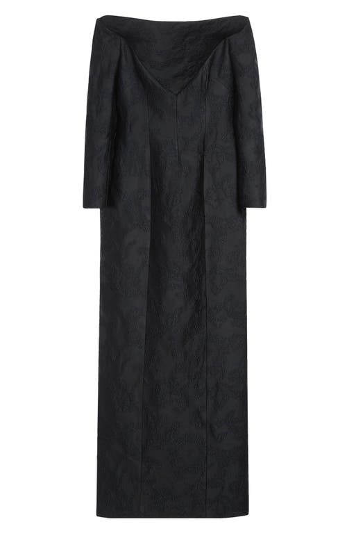 Emilia Wickstead Zarith Off The Shoulder Long Sleeve Bouclé Jacquard Evening Gown In Black