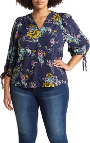 Renee C Floral Print Tie Cuff Blouse