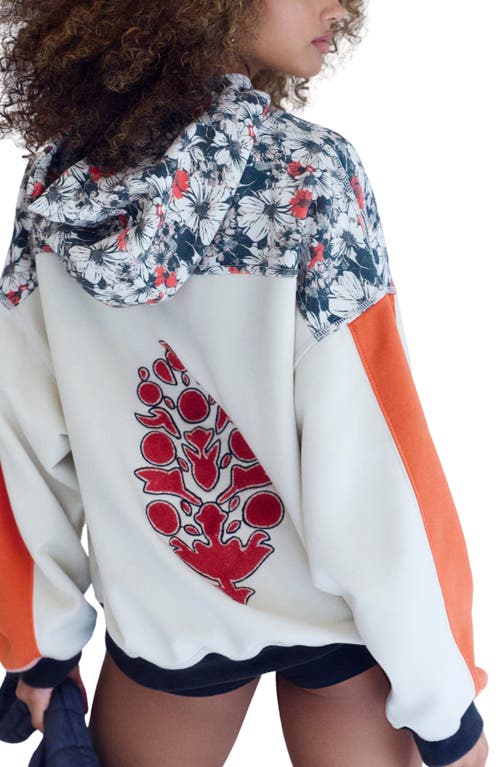 Free People Fp Movement Final Call Floral Colorblock Cotton Blend Hoodie In Scarlet Sport Black