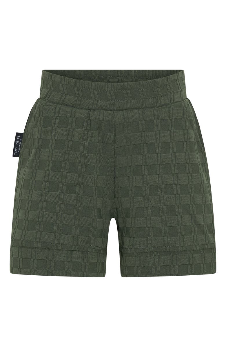 TINY TRIBE Checkerboard Jacquard Knit Shorts, Main, color, Olive