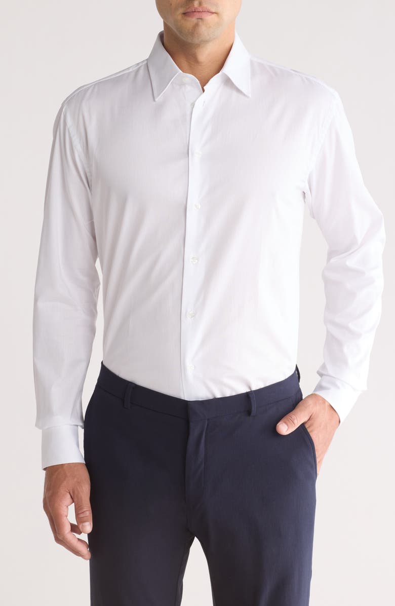 Armani Collezioni Solid Cotton Twill Dress Shirt, Main, color, Solid White