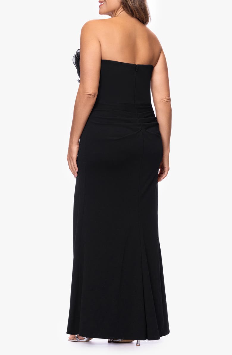 Xscape Evenings Pleat Ruffle Strapless Scuba Gown, Alternate, color, Black