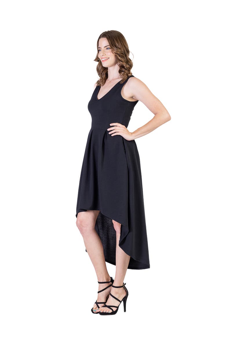 24seven Comfort Apparel Sleeveless Fit N Flare High Low Dress, Alternate, color, Black
