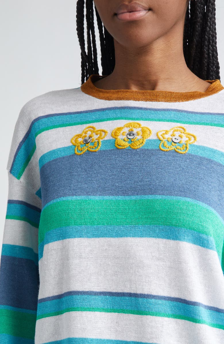 YanYan Embroidered Stripe Linen Sweater, Alternate, color, Denim/ Peppermint/ White Multi