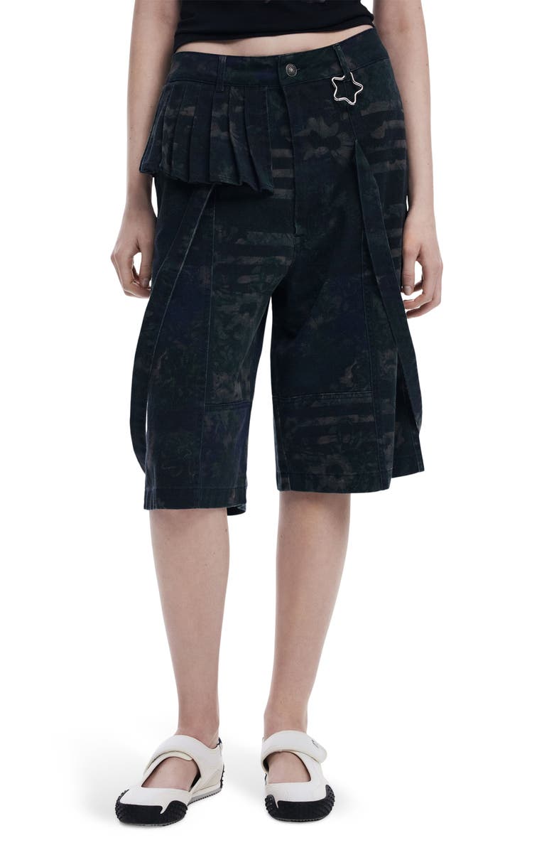 Desigual x Collina Strada Batik Pattern Denim Bermuda Shorts, Main, color, Dark Gray
