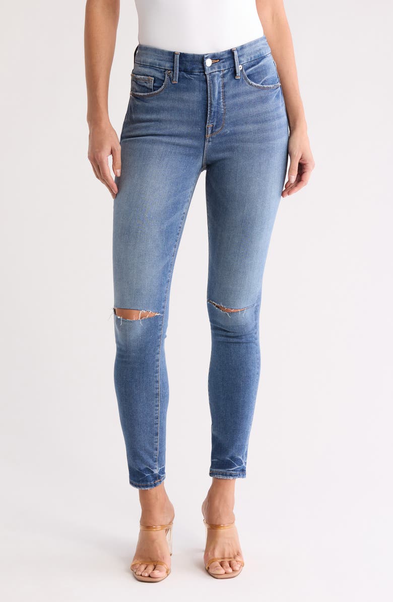 Good American Good Legs Ripped Knee Skinny Jeans, Main, color, 