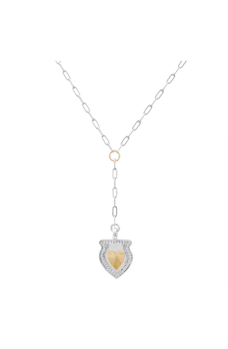 ELLIOT YOUNG TWO TONE 14K GOLD & STERLING SILVER HEART SHIELD Y NECKLACE, Main, color, Silver/Gold