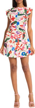 DONNA MORGAN FOR MAGGY Floral Cap Sleeve Fit & Flare Minidress