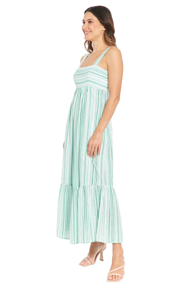 Striped Empire Waist Cotton Maxi Dress, Alternate, color, TEAL WHITE