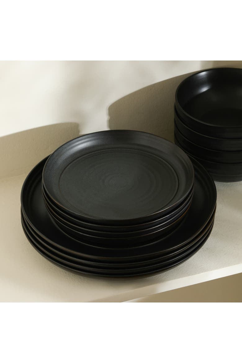 Elio Stoneware 4-Piece Dinner Plate Set, Alternate, color, Black