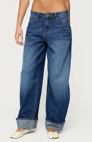 EDIKTED Kella Low Rise Baggy Cuffed Wide Leg Jeans