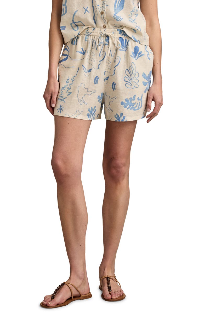 Lucky Brand The Beach Linen Blend Drawstring Shorts, Main, color, Blue Coral Print