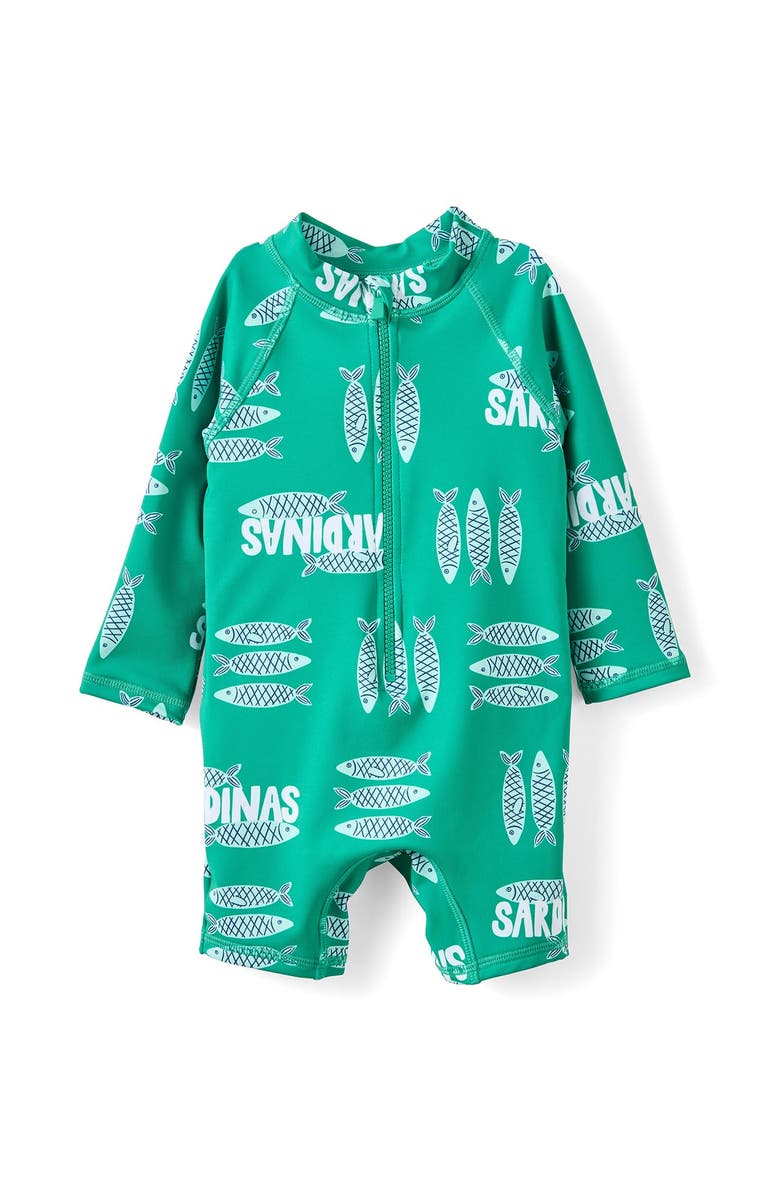 Cotton On Kids Cameron Long Sleeve Swimsuit, Main, color, Deep Mint Sardinas