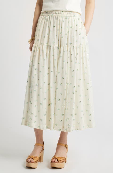 Smocked Waist Cotton Maxi Skirt