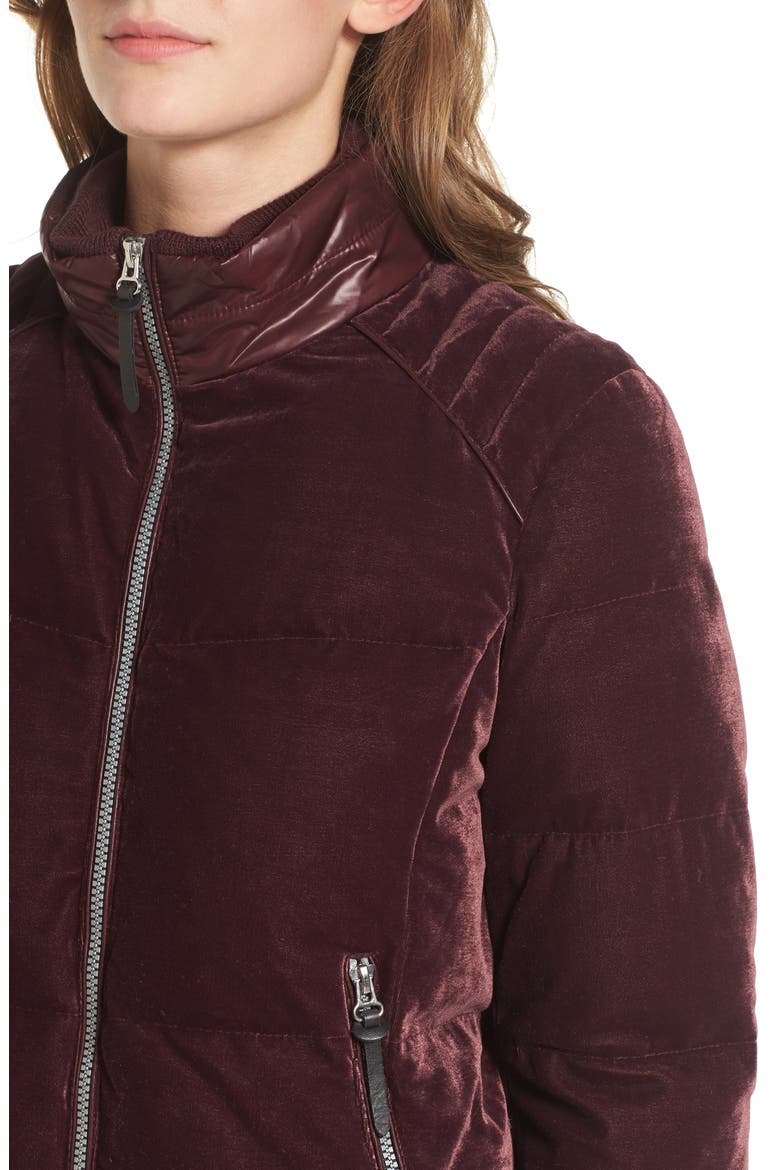 Vita Down & Feather Fill Quilted Velvet Jacket, Alternate, color, BURGUNDY