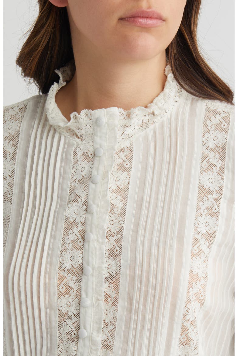 Jacque Lace Inset Button Front Shirt, Alternate, color, TRUE WHITE