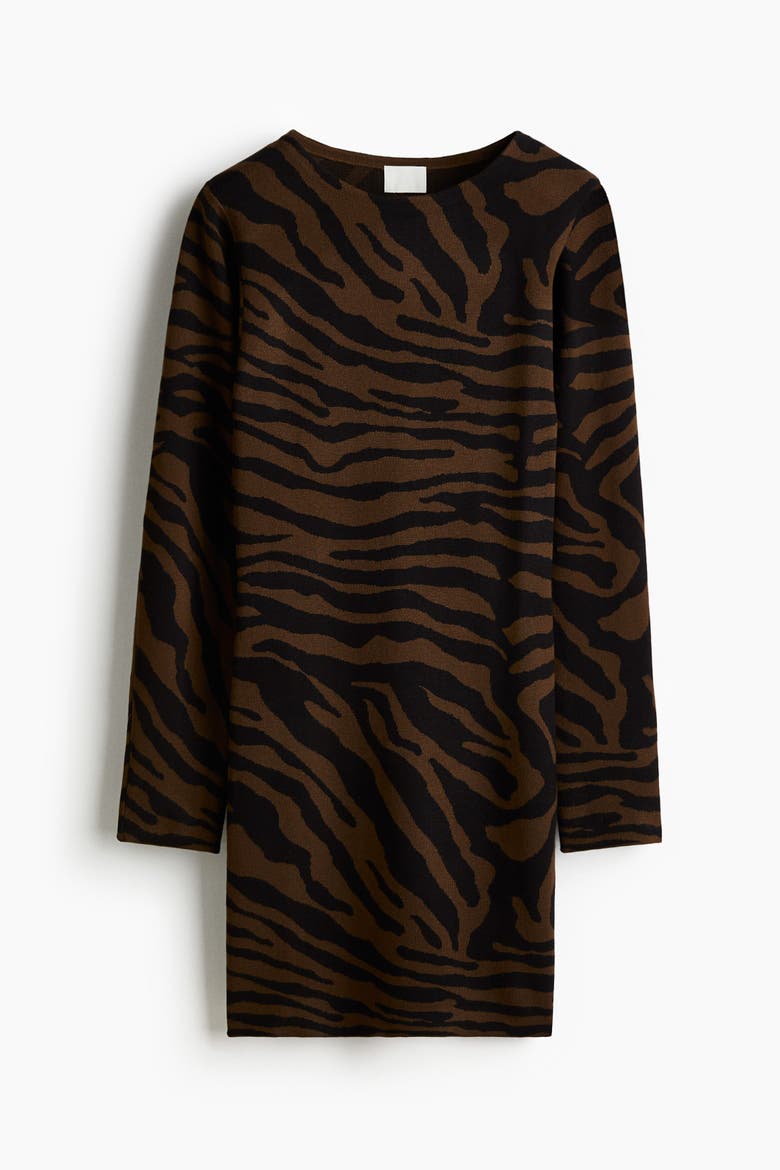 Jacquard-knit Dress, Alternate, color, Dark brown/zebra print
