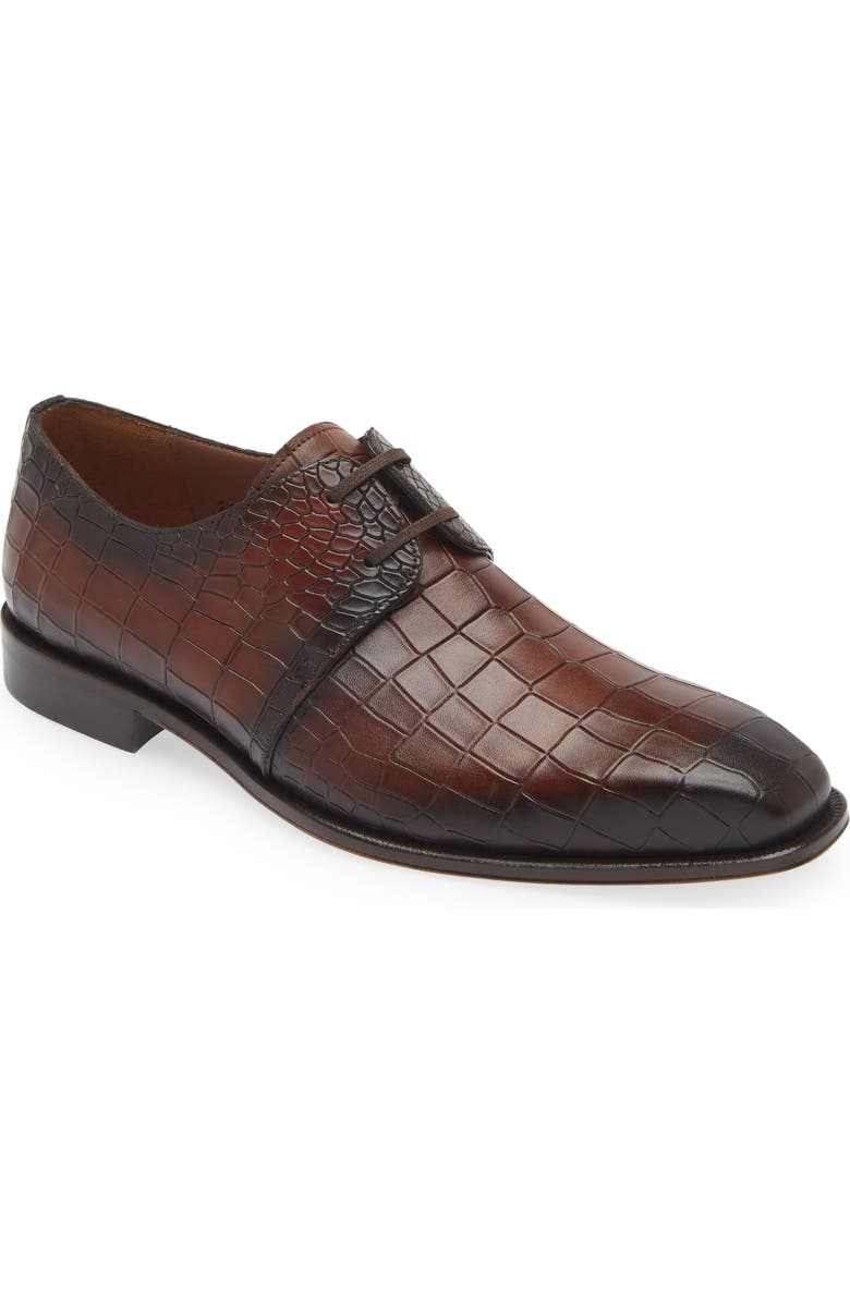 Mezlan Croc Embossed Derby, Main, color, Cognac