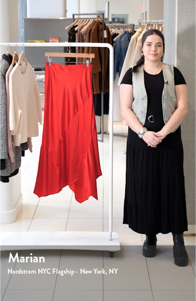Asymmetric Hem Satin Midi Skirt, sales video thumbnail