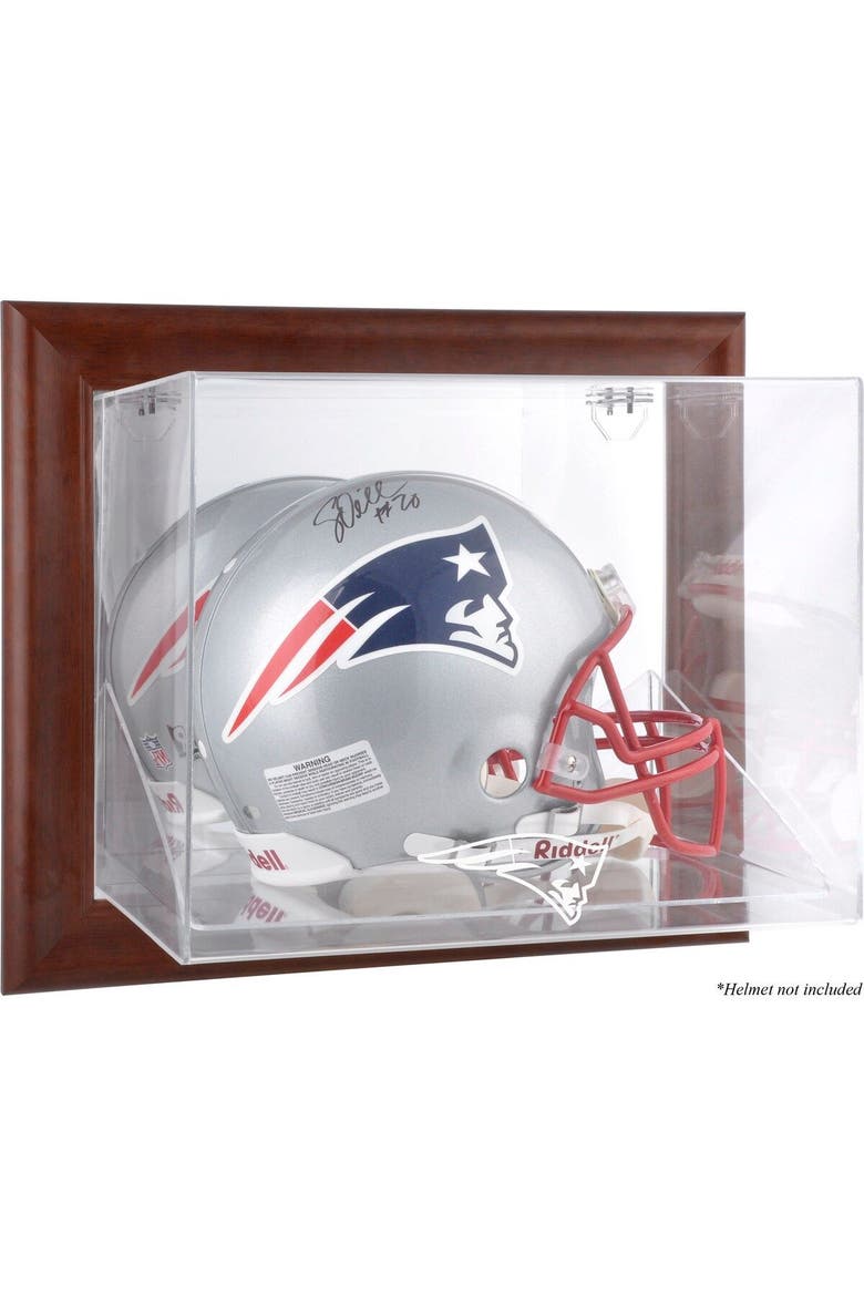 New England Patriots Brown Framed Wall-Mountable Logo Helmet Case, Main, color, Brown