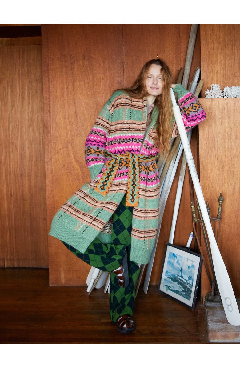 Lingua Franca Bianca Plaid Fair Isle Robe, Alternate, color, 