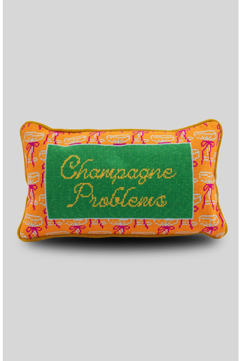Champagne Problems Needlepoint Pillow, Main, color, Champagne Problems