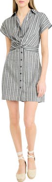 The Good Journey Wrap Button Front Mini Shirtdress