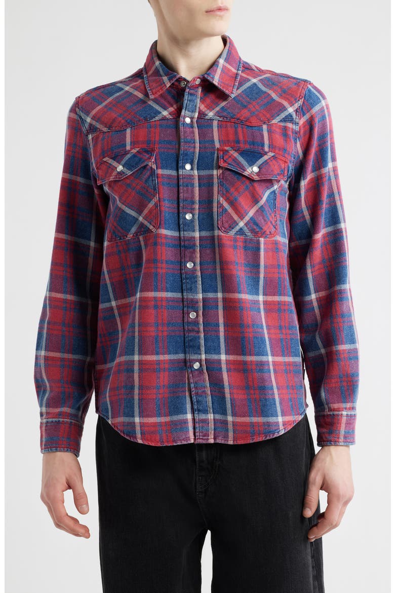 Waylon Plaid Snap Overshirt, Main, color, DENIM PLAID