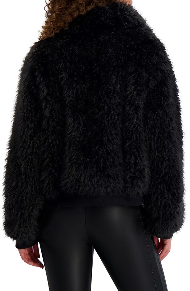 KARL LAGERFELD PARIS Shaggy Studded Faux Fur Bomber Jacket, Alternate, color, Black