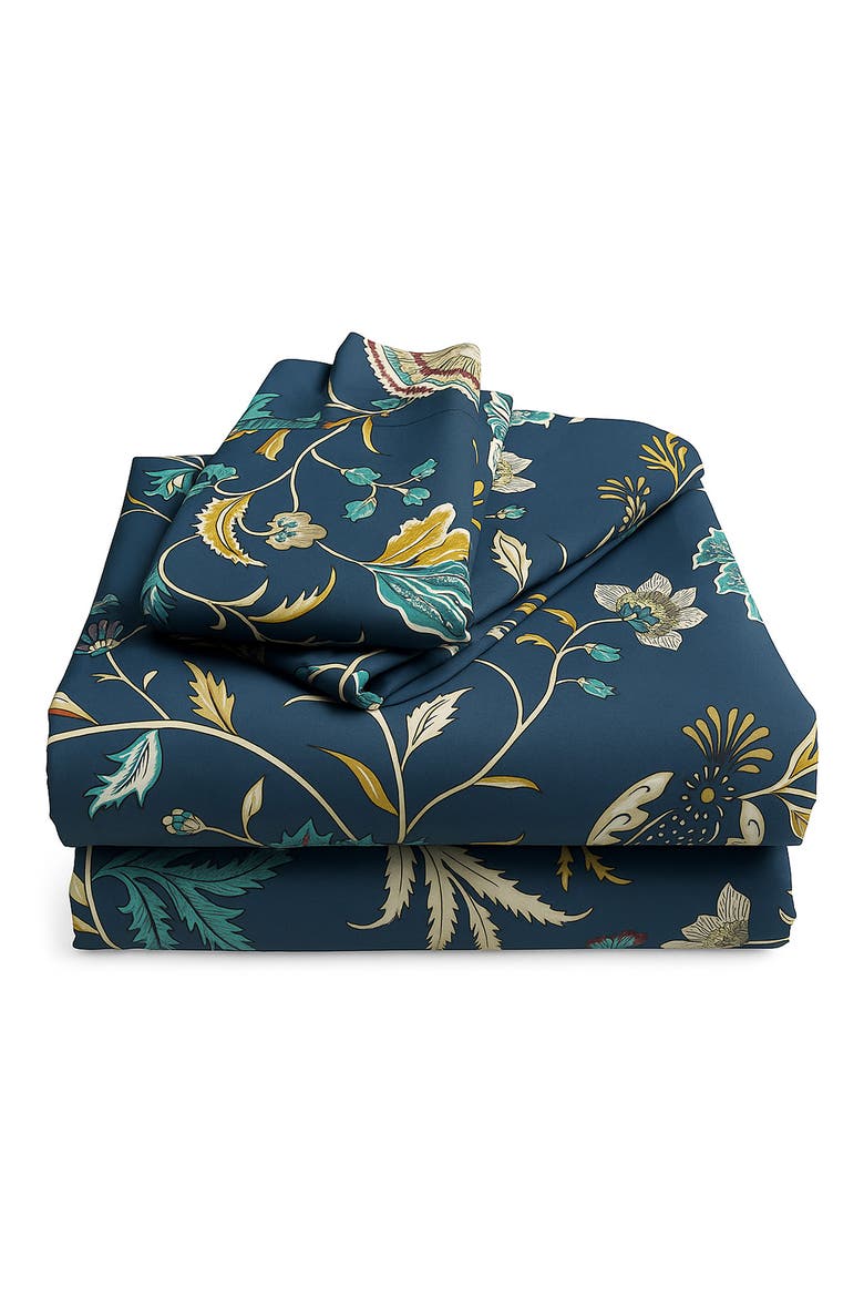 300 Thread Count Organic Cotton Sateen Sheet Set, Main, color, BLUE-MULTICOLOR