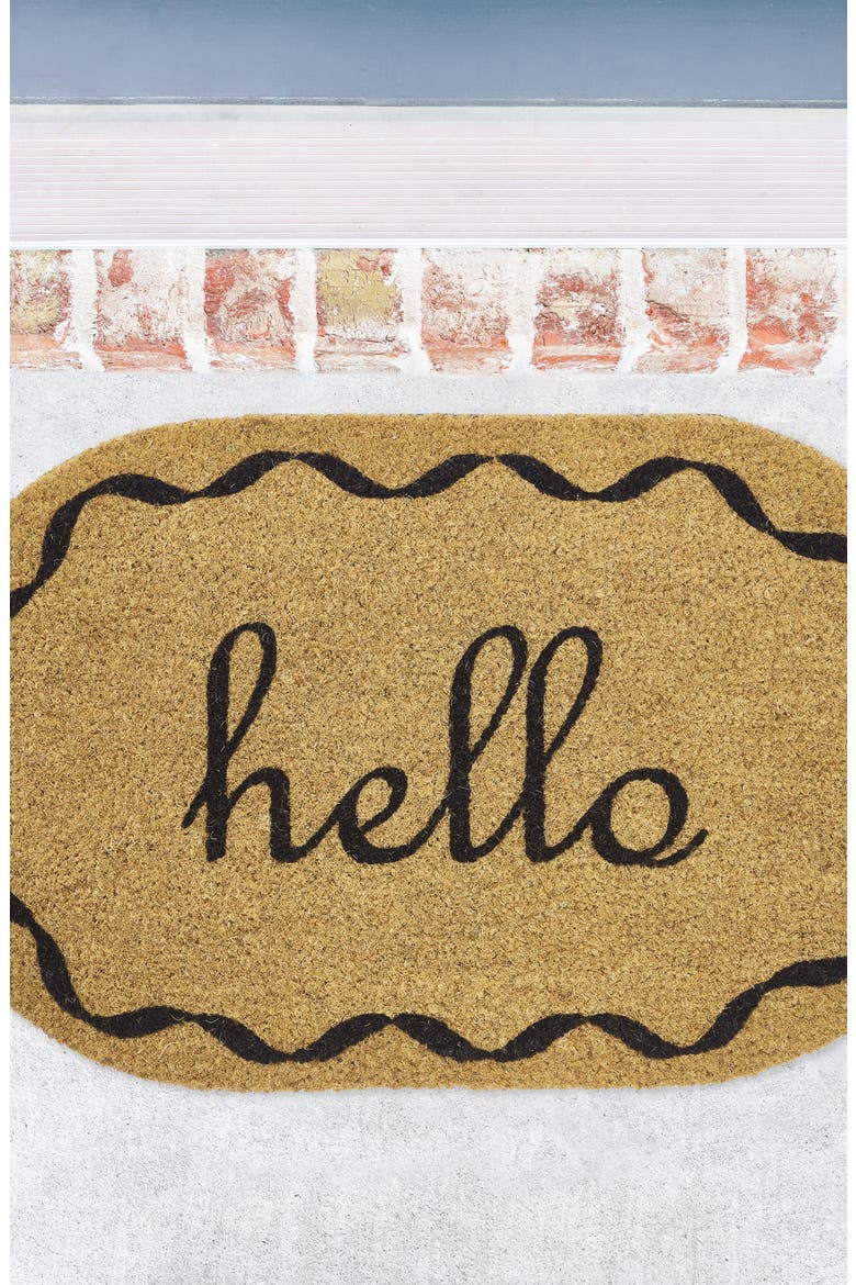 Hello Oval Coir Doormat, Alternate, color, NO COLOR
