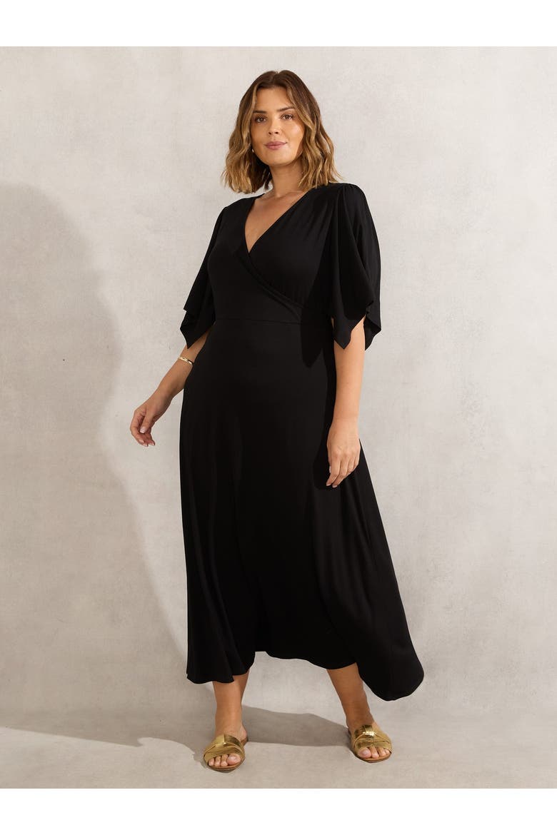 Jersey Angel Sleeve Wrap Dress, Main, color, Black
