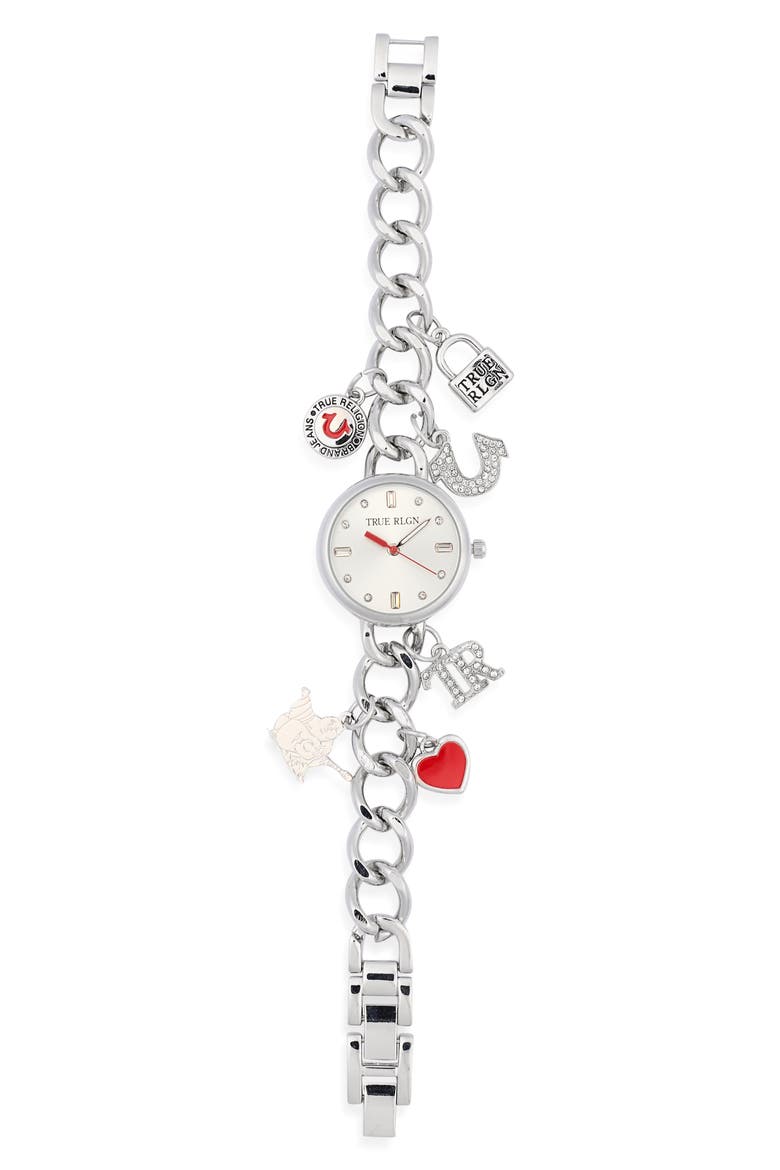 Analog Quartz Charm Strap Watch, 24.5mm, Main, color, SILVER