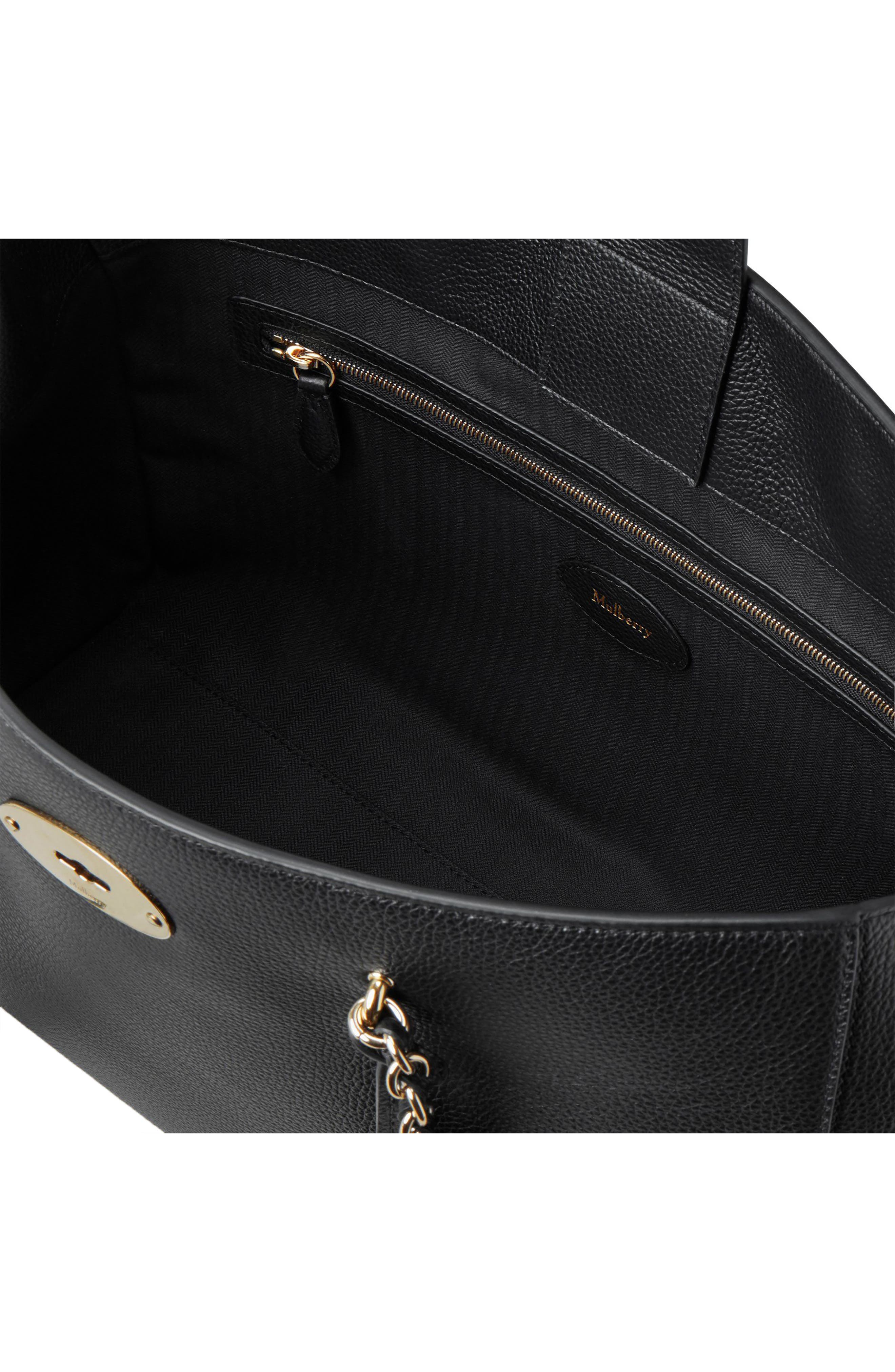 Mulberry Lily Chain Leather Tote, Alternate, color, Black