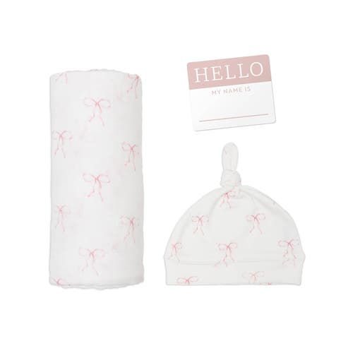 Lulujo Hello World Hat & Swaddle Set In Bows