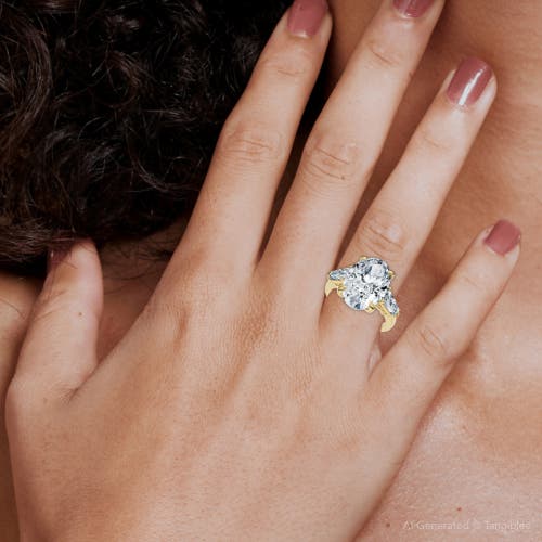 Bliss Diamond Certified 4 1/3ct Oval & Baguette Diamond Engagement Ring 14k Gold/pt Lab Grown In Gold