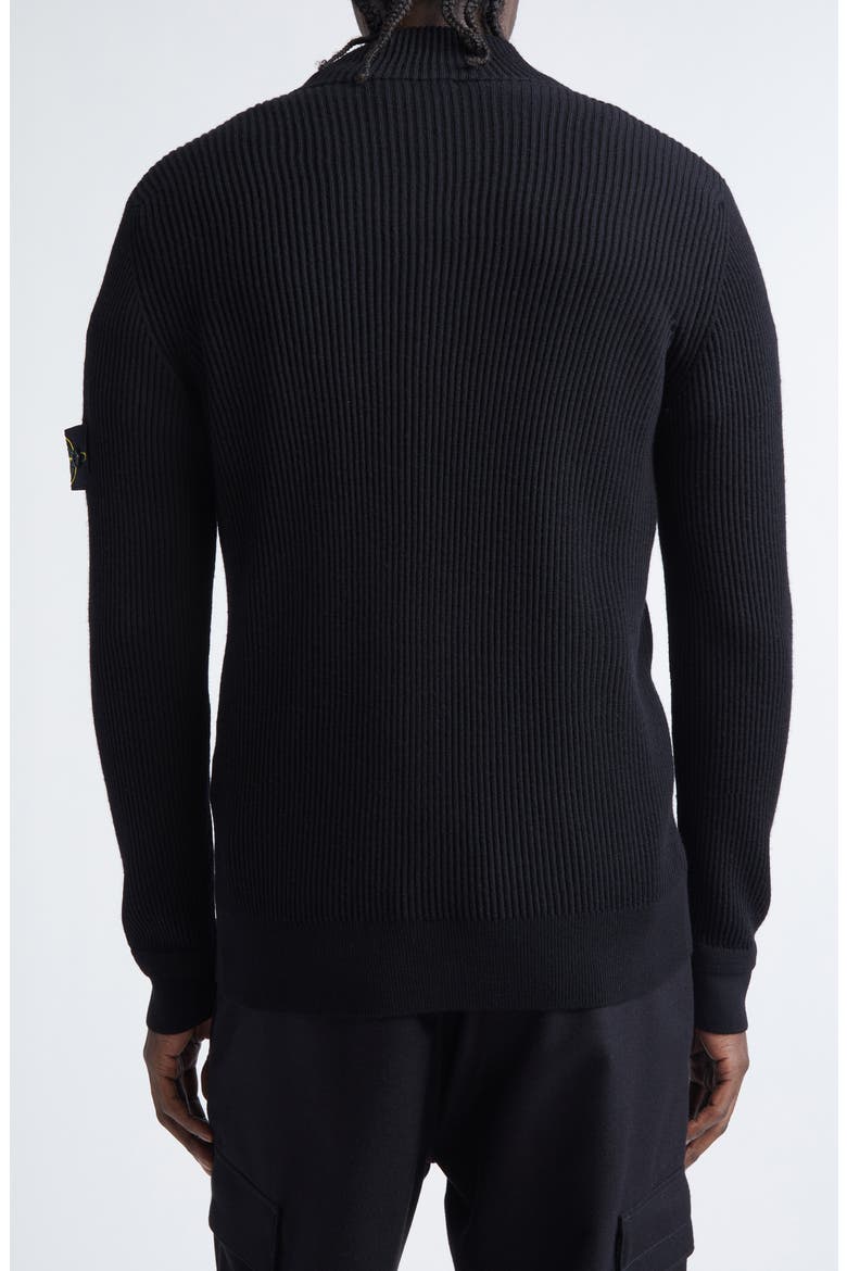 Compass Patch Full Zip Virgin Wool Rib Cardigan, Alternate, color, V0029 BLACK