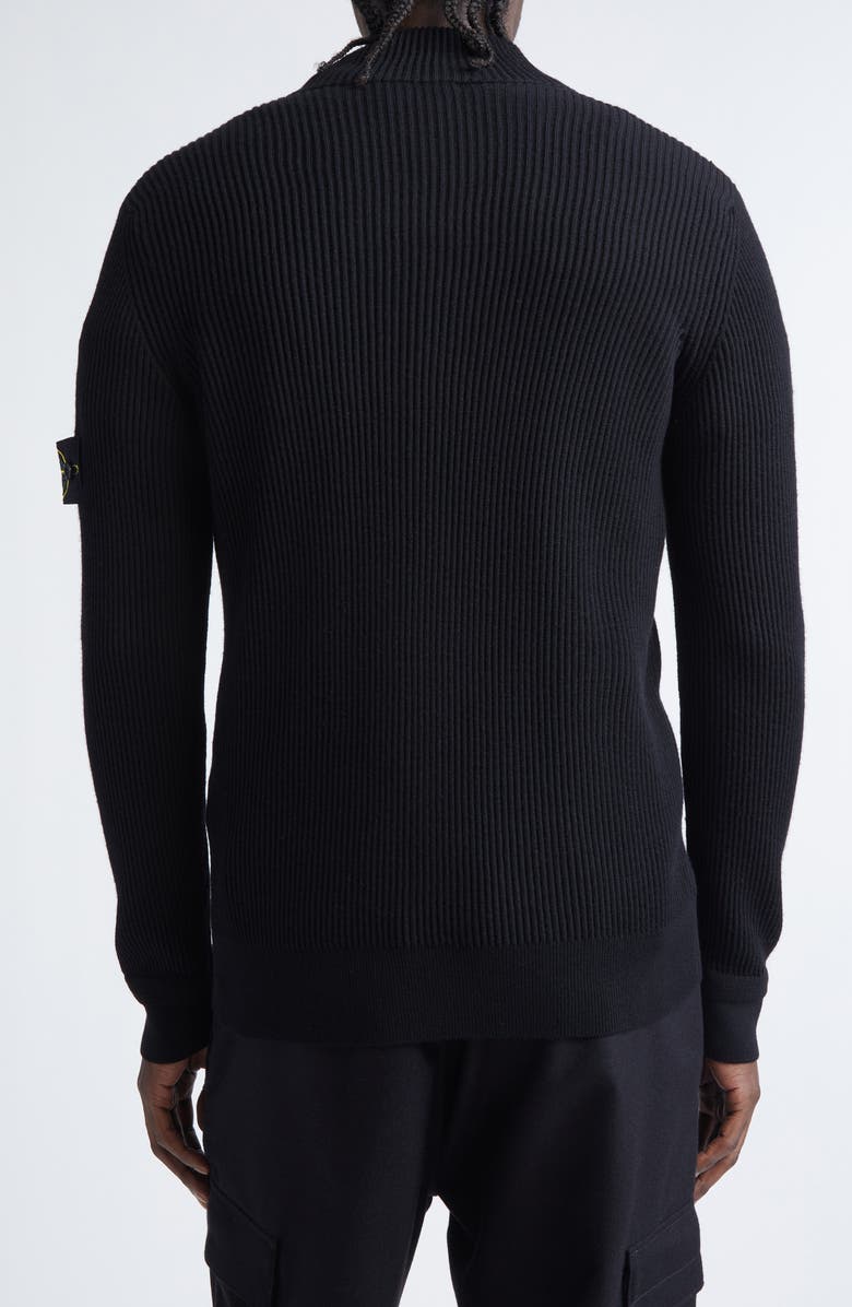 Stone Island Compass Patch Full Zip Virgin Wool Rib Cardigan, Alternate, color, V0029 Black