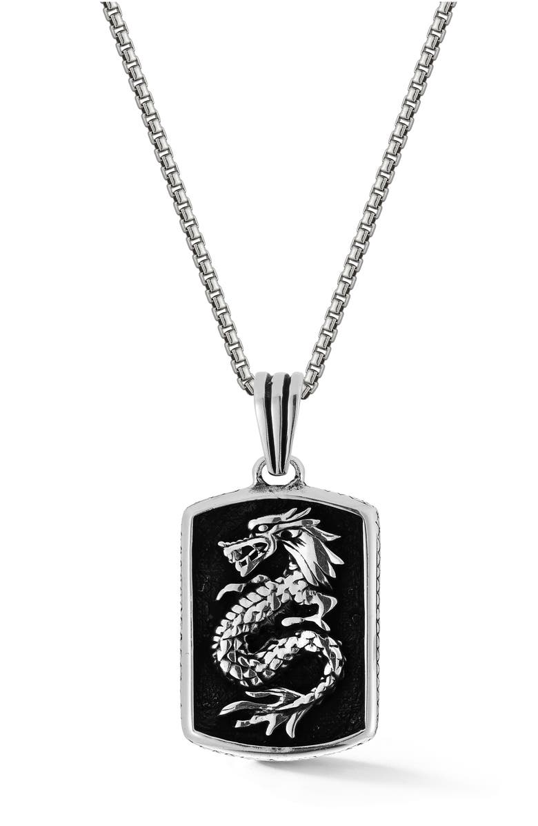 Yield of Men Dragon Tag Pendant Necklace, Main, color, Silver